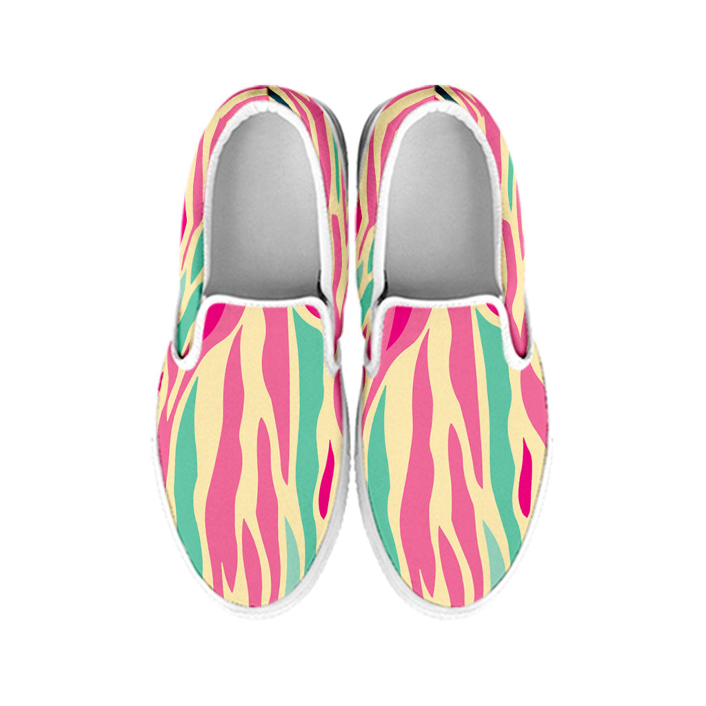 Pastel Zebra Pattern Print White Slip On Sneakers