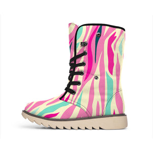 Pastel Zebra Pattern Print Winter Boots