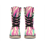 Pastel Zebra Pattern Print Winter Boots