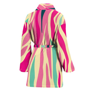 Pastel Zebra Pattern Print Women's Bathrobe