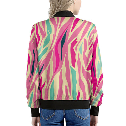 Pastel Zebra Pattern Print Women's Bomber Jacket
