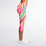 Pastel Zebra Pattern Print Women's Capri Leggings