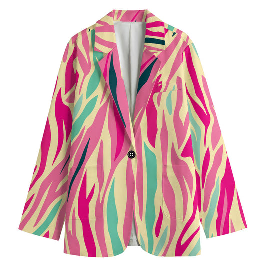 Pastel Zebra Pattern Print Women's Cotton Blazer