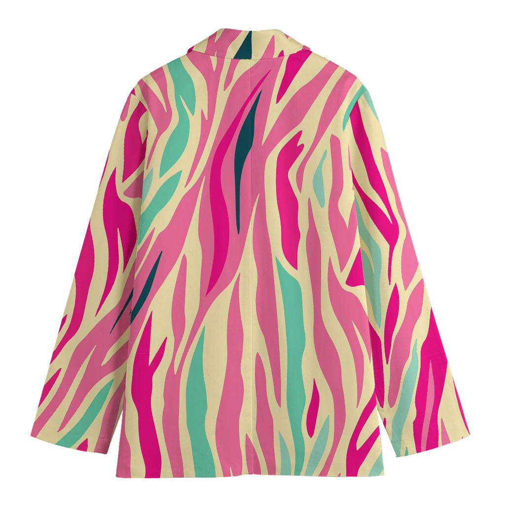 Pastel Zebra Pattern Print Women's Cotton Blazer