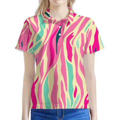 Pastel Zebra Pattern Print Women's Polo Shirt