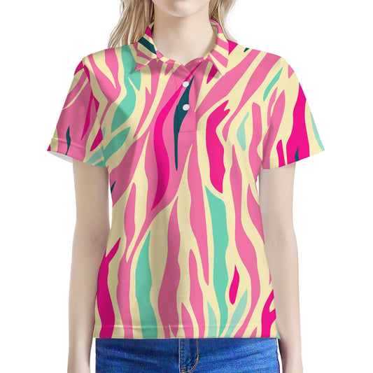 Pastel Zebra Pattern Print Women's Polo Shirt