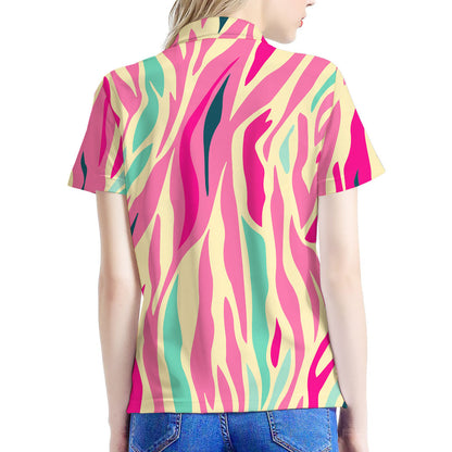 Pastel Zebra Pattern Print Women's Polo Shirt