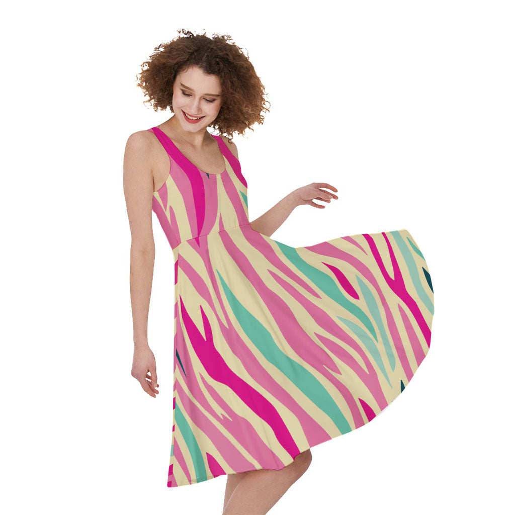 Pastel Zebra Pattern Print Women's Sleeveless Dress