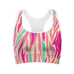 Pastel Zebra Pattern Print Women's Sports Bra