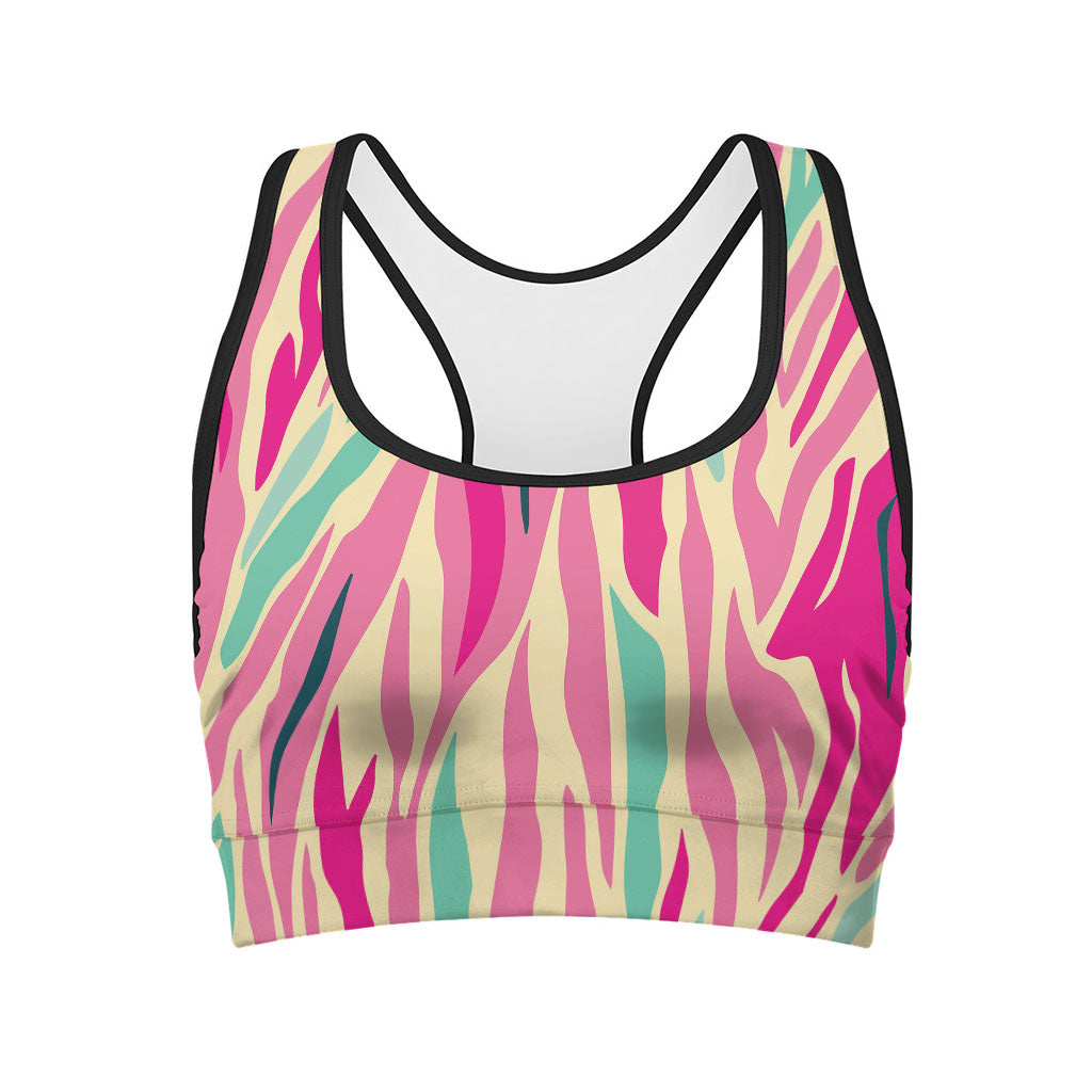 Pastel Zebra Pattern Print Women's Sports Bra