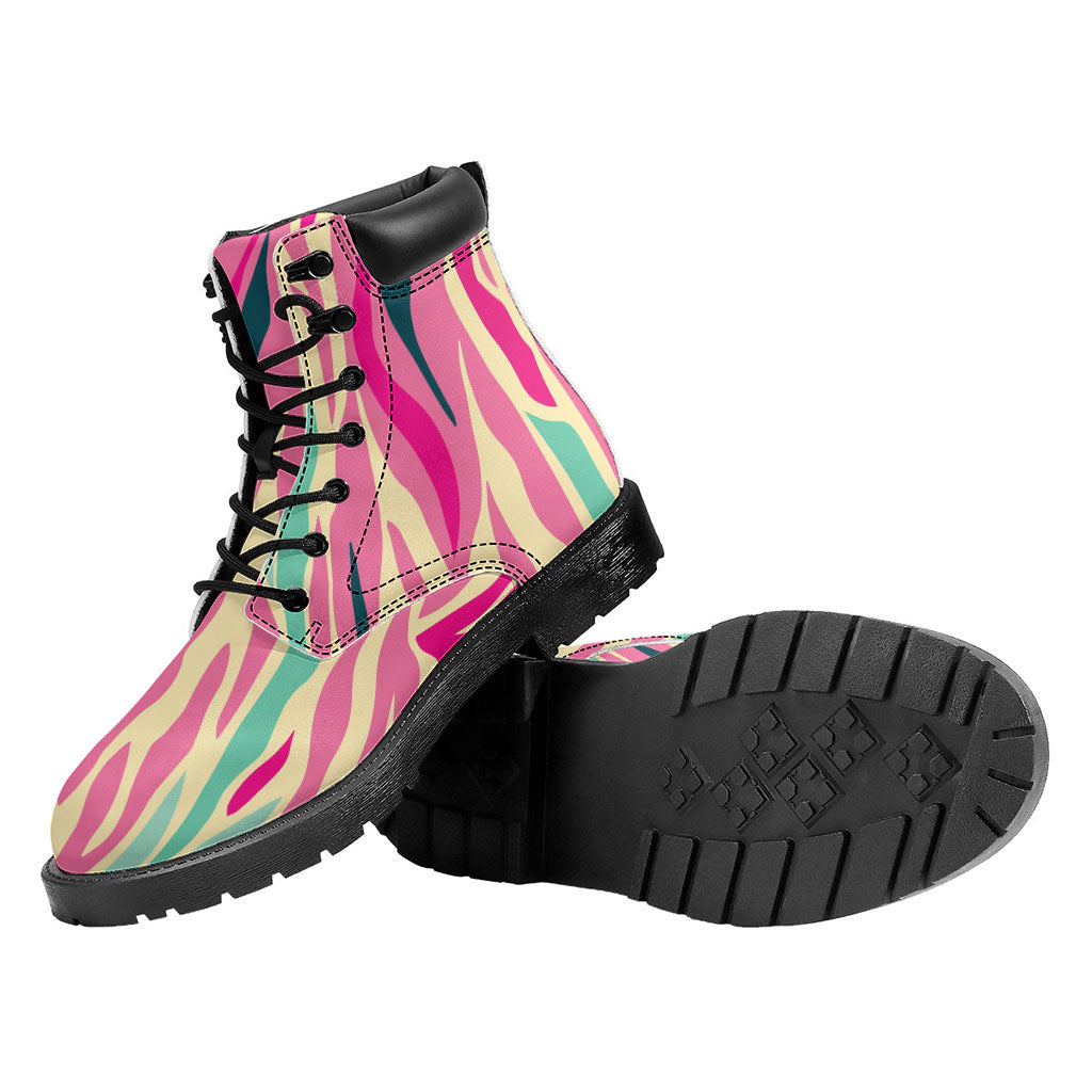 Pastel Zebra Pattern Print Work Boots