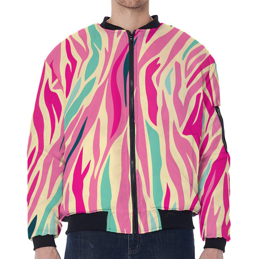 Pastel Zebra Pattern Print Zip Sleeve Bomber Jacket