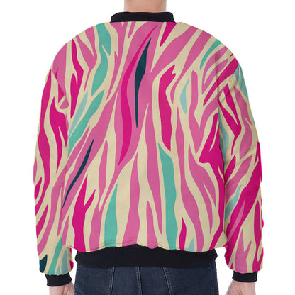 Pastel Zebra Pattern Print Zip Sleeve Bomber Jacket