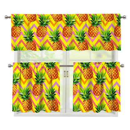 Pastel Zig Zag Pineapple Pattern Print 3 Piece Kitchen Curtains