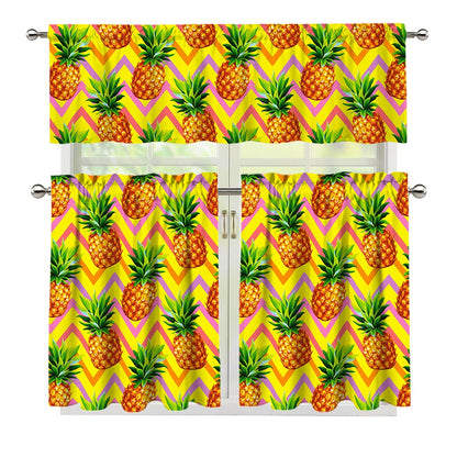 Pastel Zig Zag Pineapple Pattern Print 3 Piece Kitchen Curtains