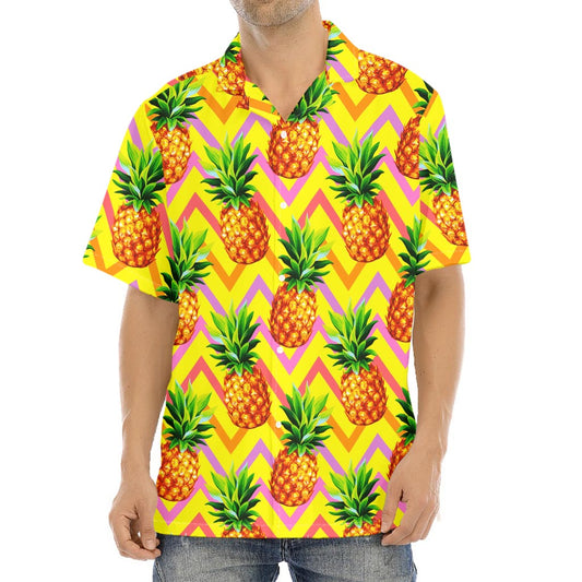 Pastel Zig Zag Pineapple Pattern Print Aloha Shirt