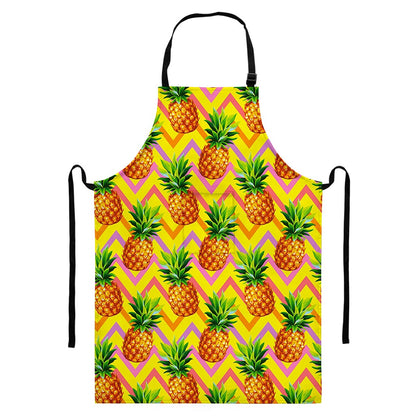 Pastel Zig Zag Pineapple Pattern Print Bib Apron With Pocket