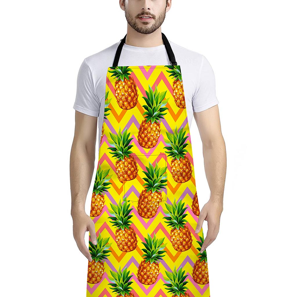 Pastel Zig Zag Pineapple Pattern Print Bib Apron With Pocket