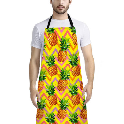 Pastel Zig Zag Pineapple Pattern Print Bib Apron With Pocket