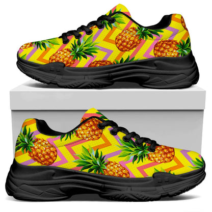 Pastel Zig Zag Pineapple Pattern Print Black Chunky Shoes