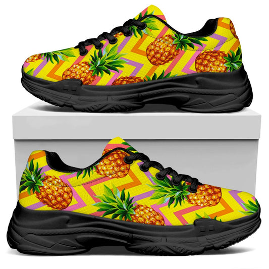 Pastel Zig Zag Pineapple Pattern Print Black Chunky Shoes