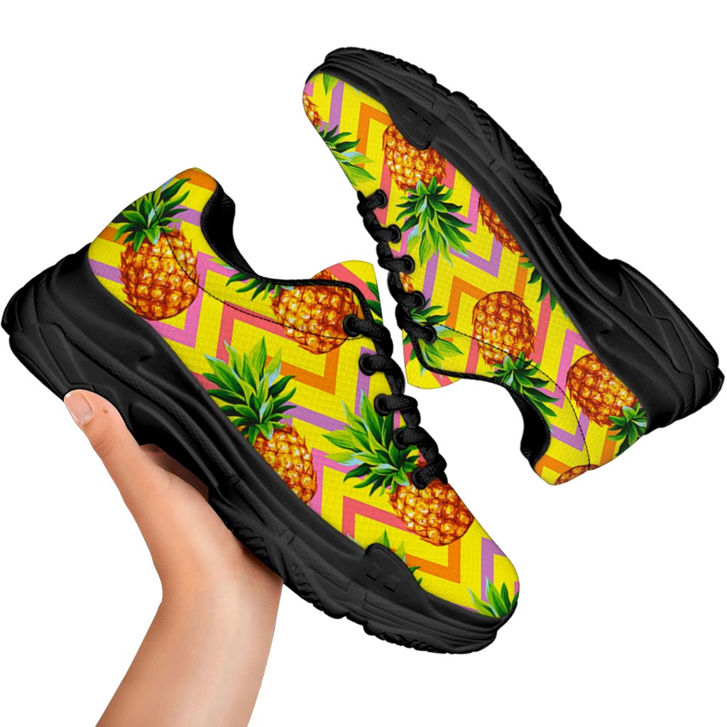 Pastel Zig Zag Pineapple Pattern Print Black Chunky Shoes