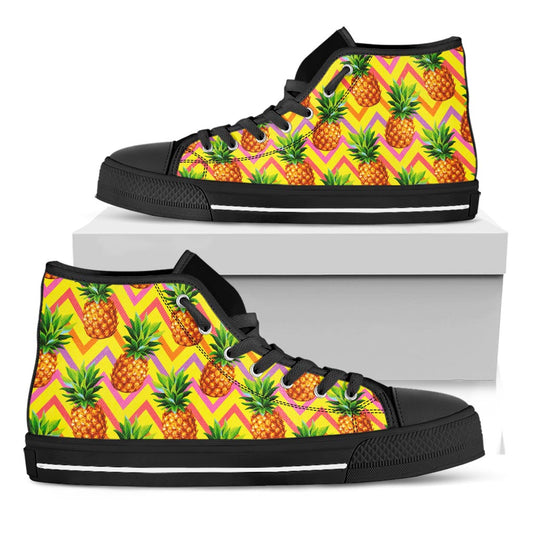 Pastel Zig Zag Pineapple Pattern Print Black High Top Sneakers