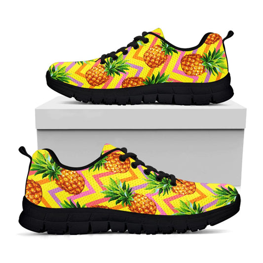 Pastel Zig Zag Pineapple Pattern Print Black Running Shoes