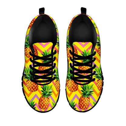 Pastel Zig Zag Pineapple Pattern Print Black Running Shoes