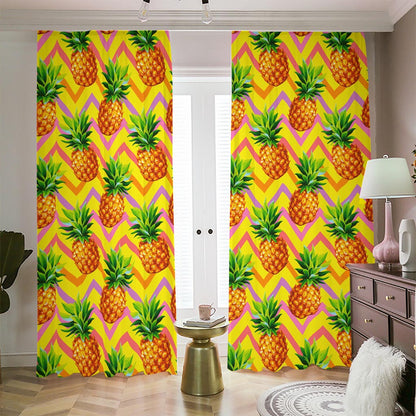 Pastel Zig Zag Pineapple Pattern Print Blackout Pencil Pleat Curtains