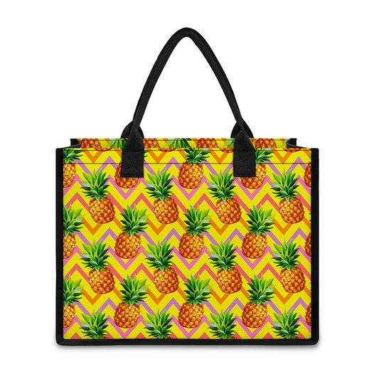 Pastel Zig Zag Pineapple Pattern Print Canvas Tote Bag