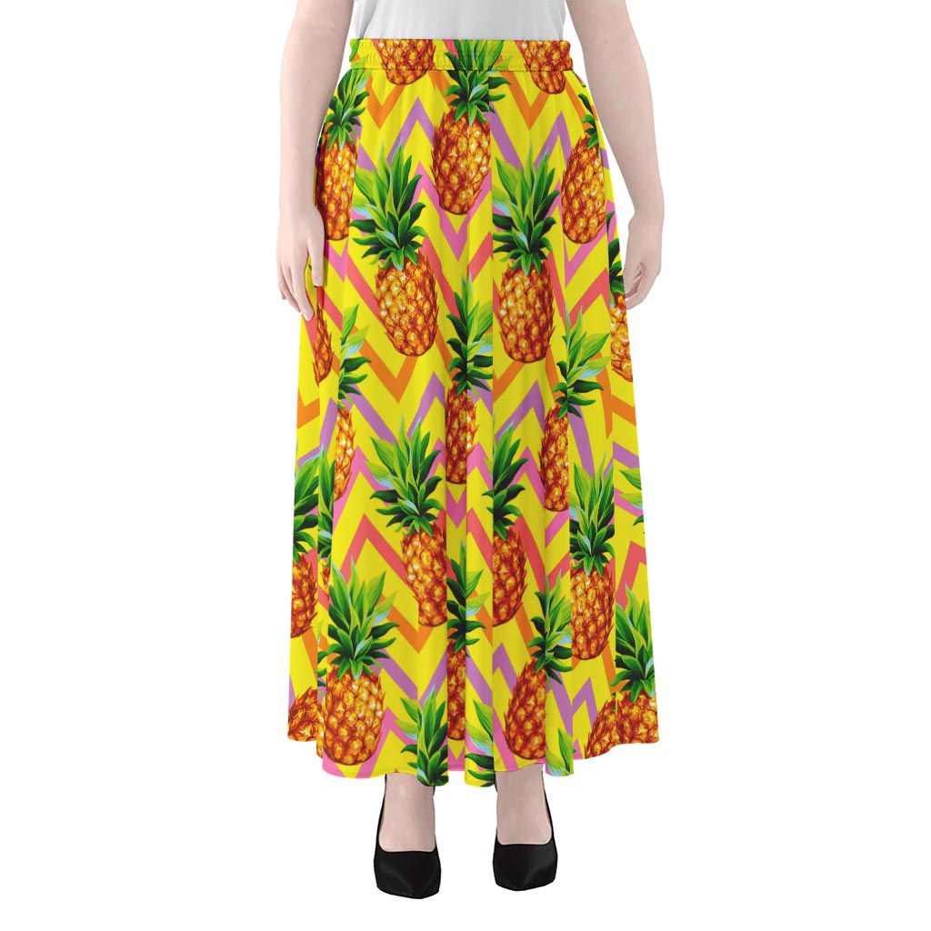Pastel Zig Zag Pineapple Pattern Print Chiffon Maxi Skirt