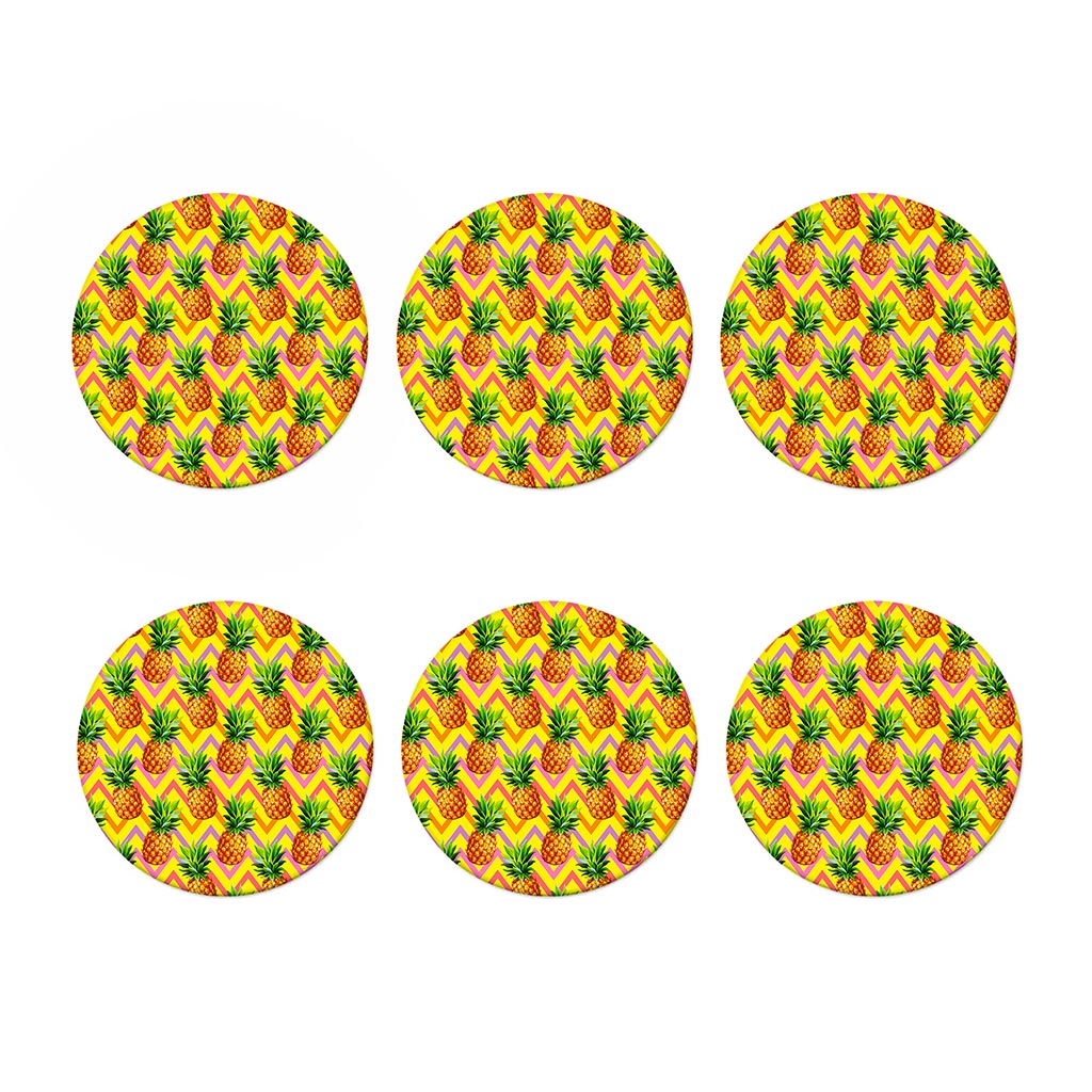 Pastel Zig Zag Pineapple Pattern Print Coaster Set