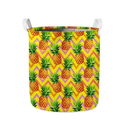 Pastel Zig Zag Pineapple Pattern Print Collapsible Laundry Basket