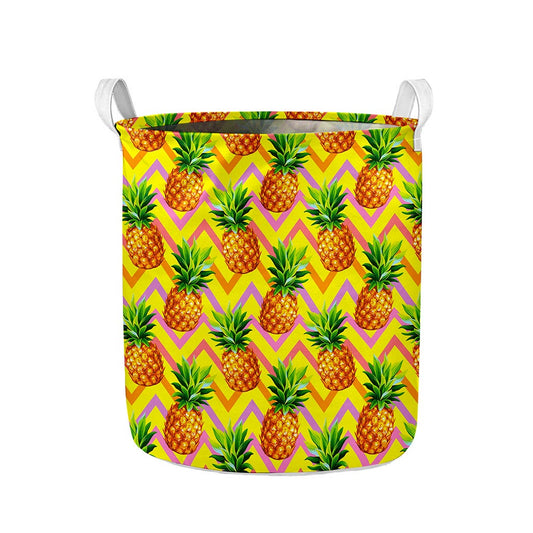 Pastel Zig Zag Pineapple Pattern Print Collapsible Laundry Basket