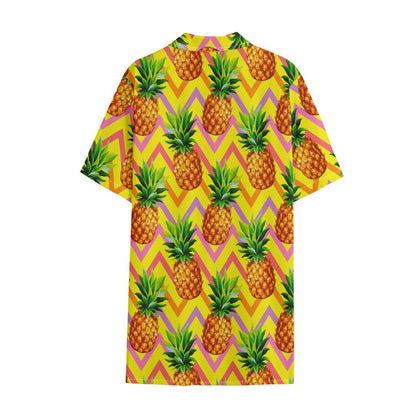 Pastel Zig Zag Pineapple Pattern Print Cotton Hawaiian Shirt
