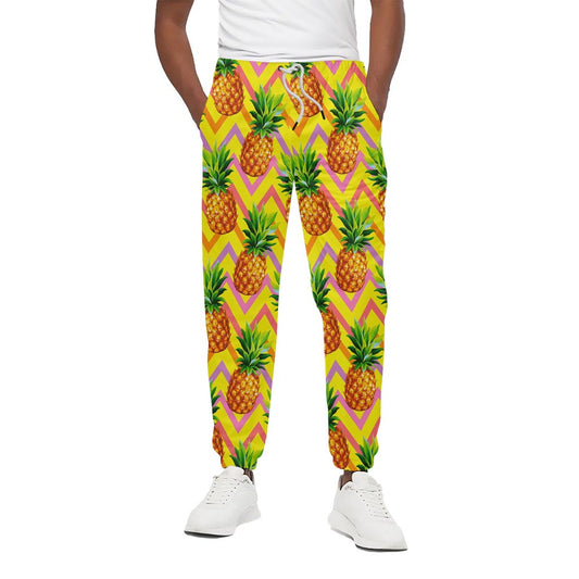 Pastel Zig Zag Pineapple Pattern Print Cotton Pants