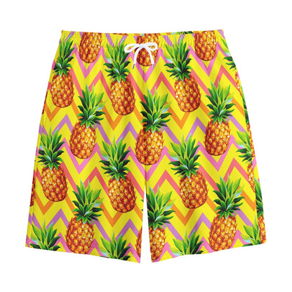 Pastel Zig Zag Pineapple Pattern Print Cotton Shorts