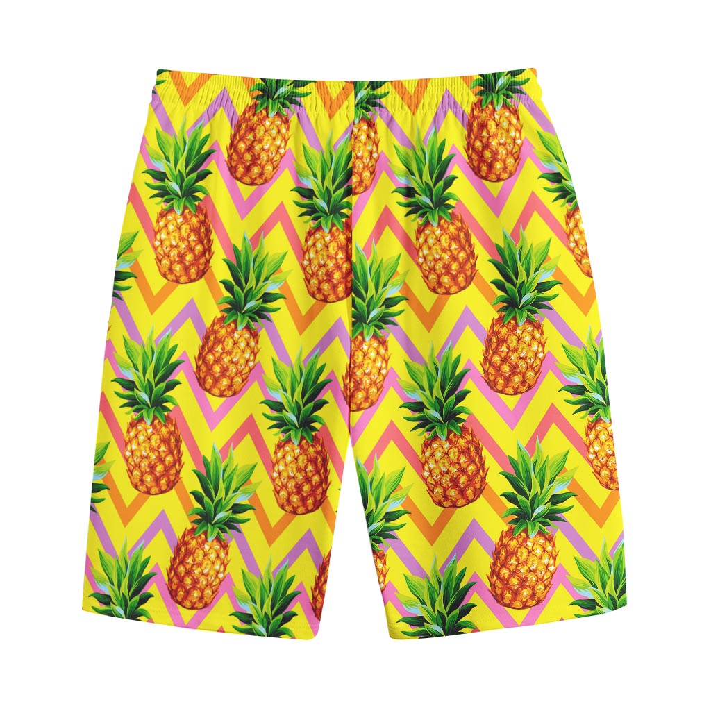 Pastel Zig Zag Pineapple Pattern Print Cotton Shorts