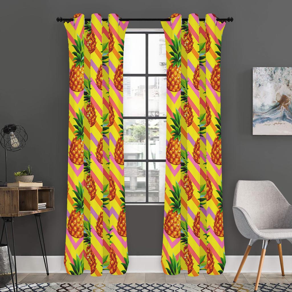 Pastel Zig Zag Pineapple Pattern Print Curtain