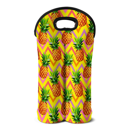 Pastel Zig Zag Pineapple Pattern Print Double Neoprene Wine Tote