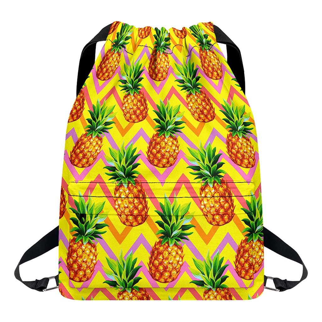 Pastel Zig Zag Pineapple Pattern Print Drawstring Backpack