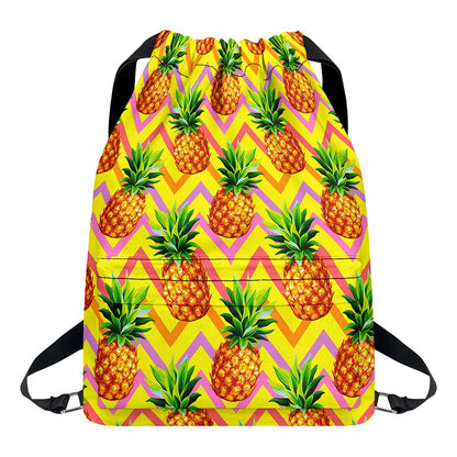 Pastel Zig Zag Pineapple Pattern Print Drawstring Backpack