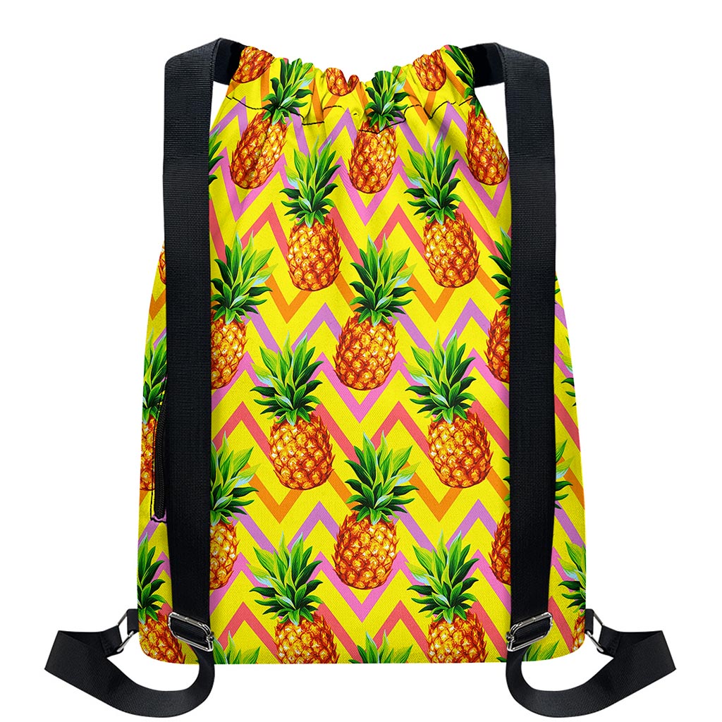 Pastel Zig Zag Pineapple Pattern Print Drawstring Backpack