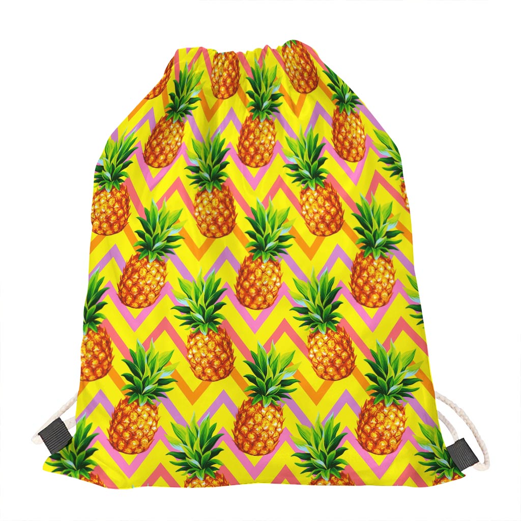 Pastel Zig Zag Pineapple Pattern Print Drawstring Bag
