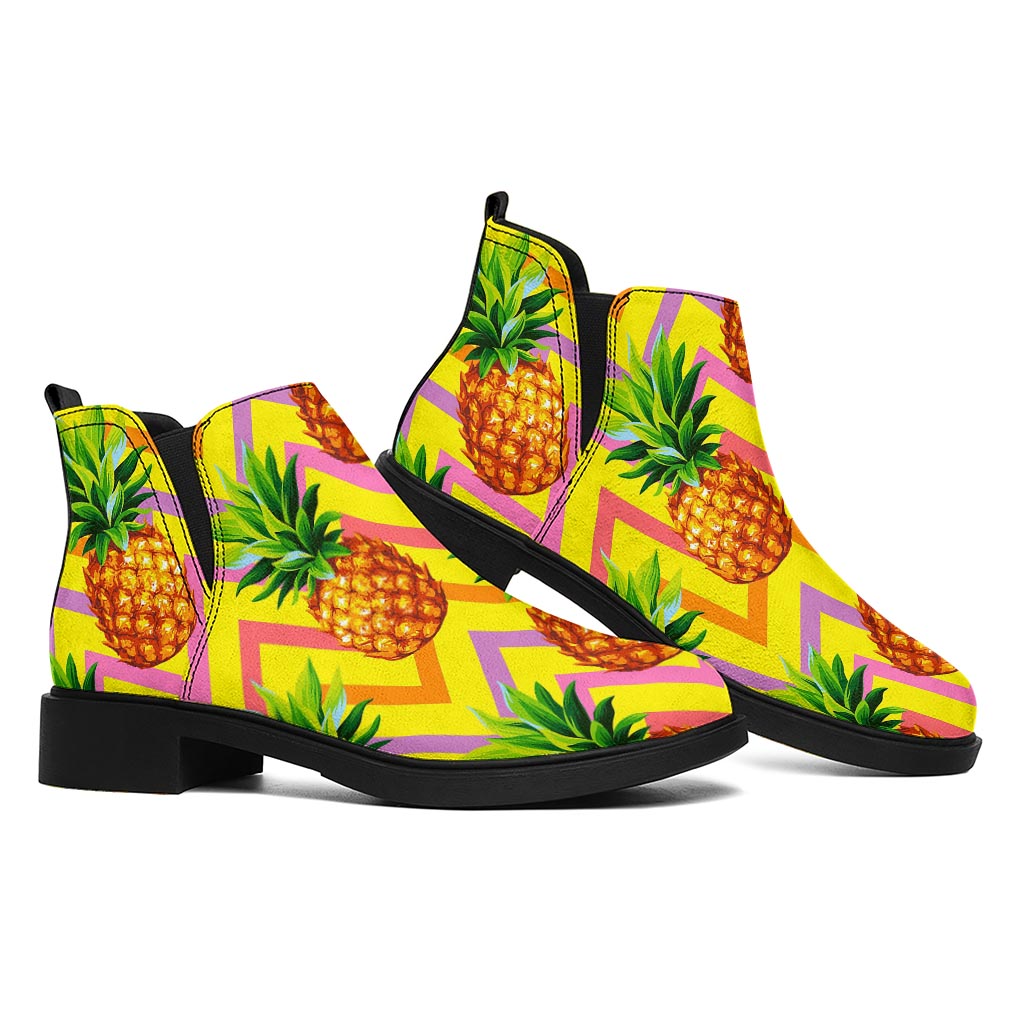 Pastel Zig Zag Pineapple Pattern Print Flat Ankle Boots