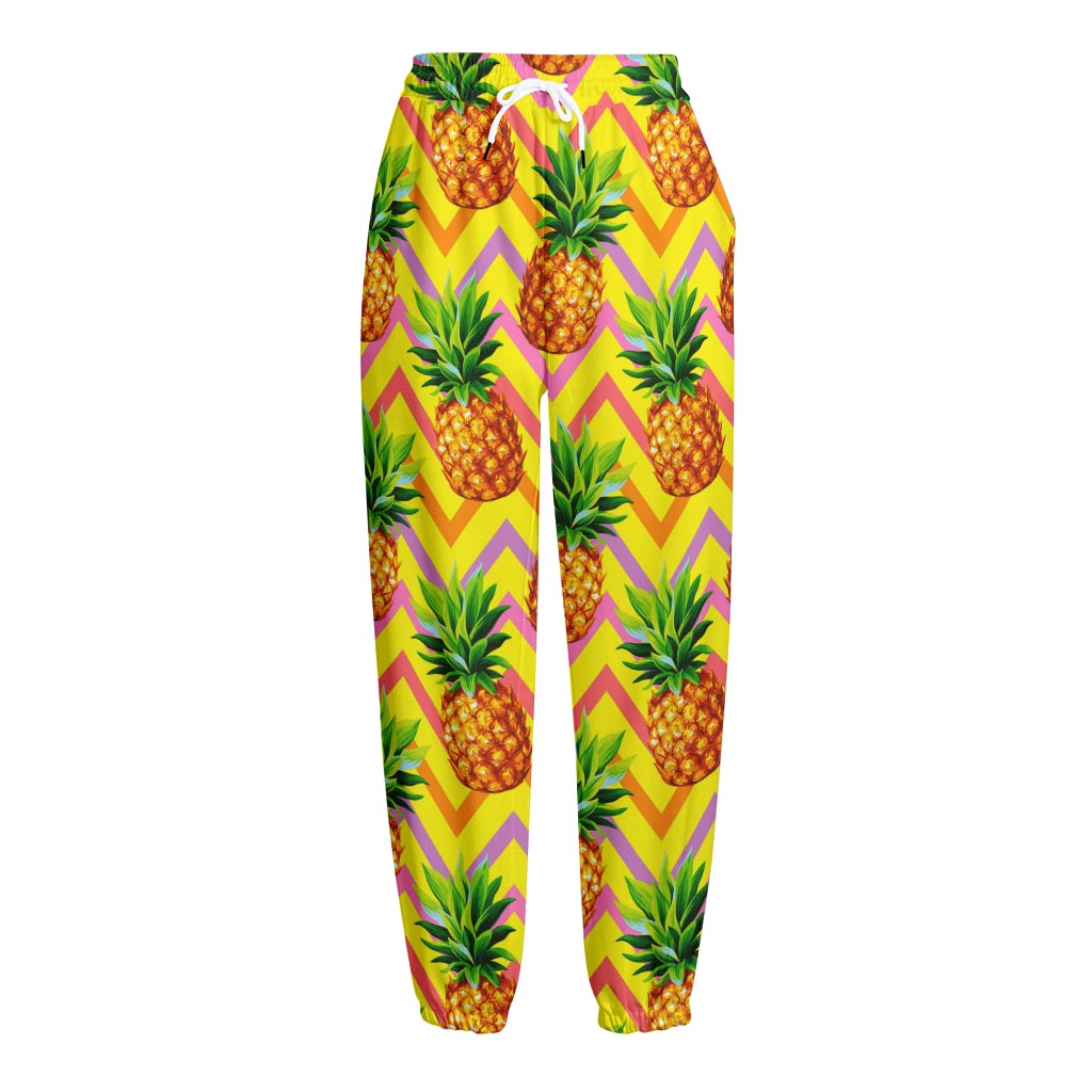 Pastel Zig Zag Pineapple Pattern Print Fleece Lined Knit Pants
