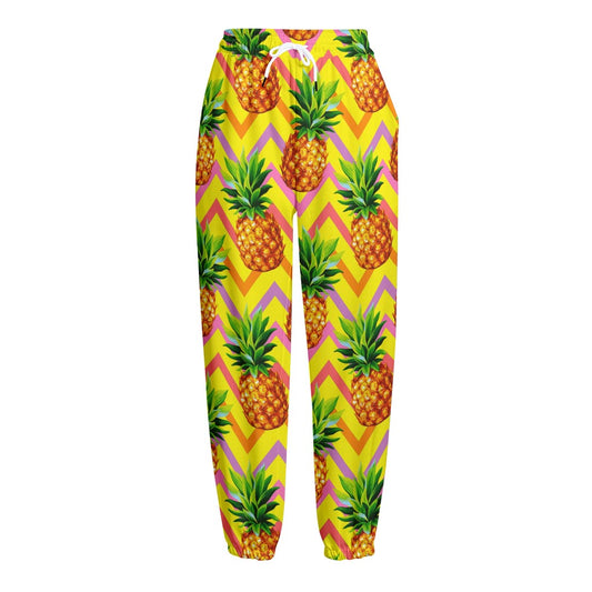 Pastel Zig Zag Pineapple Pattern Print Fleece Lined Knit Pants