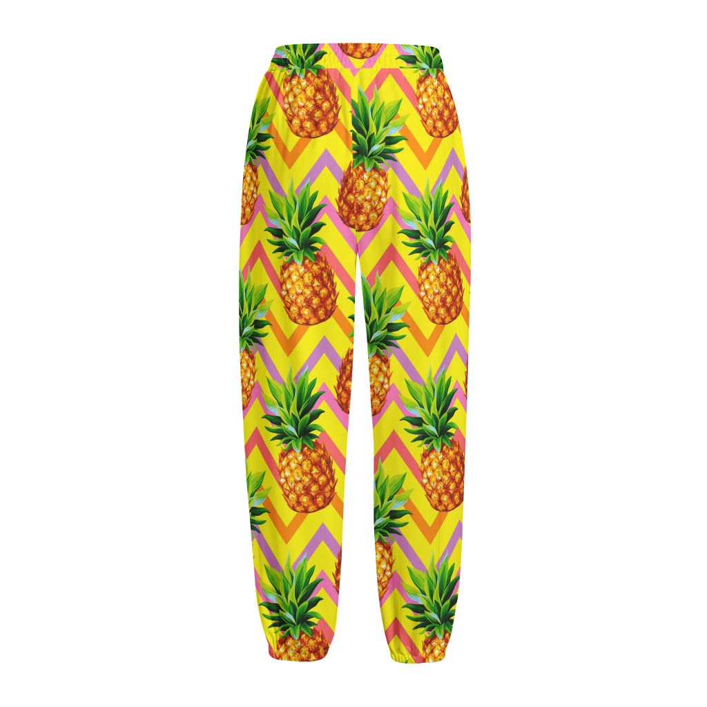 Pastel Zig Zag Pineapple Pattern Print Fleece Lined Knit Pants
