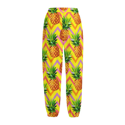 Pastel Zig Zag Pineapple Pattern Print Fleece Lined Knit Pants
